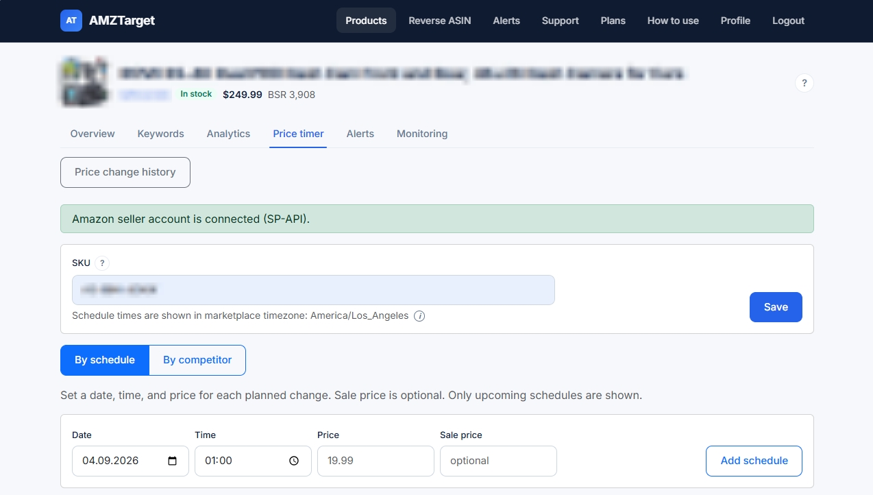 Connect Amazon in Price timer