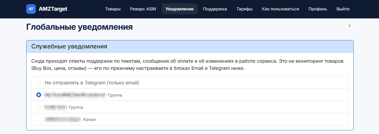 Каналы уведомлений: email и Telegram